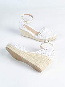 Women's Hemp Rope Wedge Lace Breathable Hollow Out Round Toe Sandals, Platform High Heel Woven Fisherman Casual Shoes, Versatile