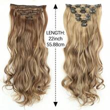 Extensiones de cabello sintético, set de 7 piezas con 16 clips, de color marrón mezclado con rubio, ondulado largo, resistente al calor, para uso diario, de fiesta y vacaciones de las mujeres
