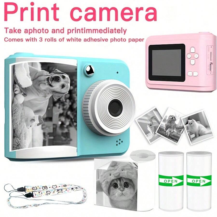 Instant Photo Printing Camera, High-Definition Toy Camera, Small Camera That Can Take Photos And Videos, With A Lanyard For Easy Carrying, A Good Holiday Gift For Family And Friends