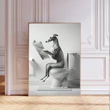 1pc, Canvas Hanging, Framed Decorative Painting, Poster, Wall Arts, Whimsical Greyhound Bathroom Canvas Poster - Humorous Wall Art For Living Room, Bedroom, Home Office Decor - Vintage & Modern Style, Vertical Orientation, Animal Print, Indoor Use, Bathroom Decor Gifts Birthday Graduation
