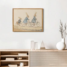 1 Piece, Unframed, Wall Arts Posters Art Canvas Poster, Canvas Art - Charming Vintage Whimsical Animal Friends Riding Bicycles Wall Decor For Living Room And Bedroom, Easter, Holiday Poster, Bunny Mural Poster