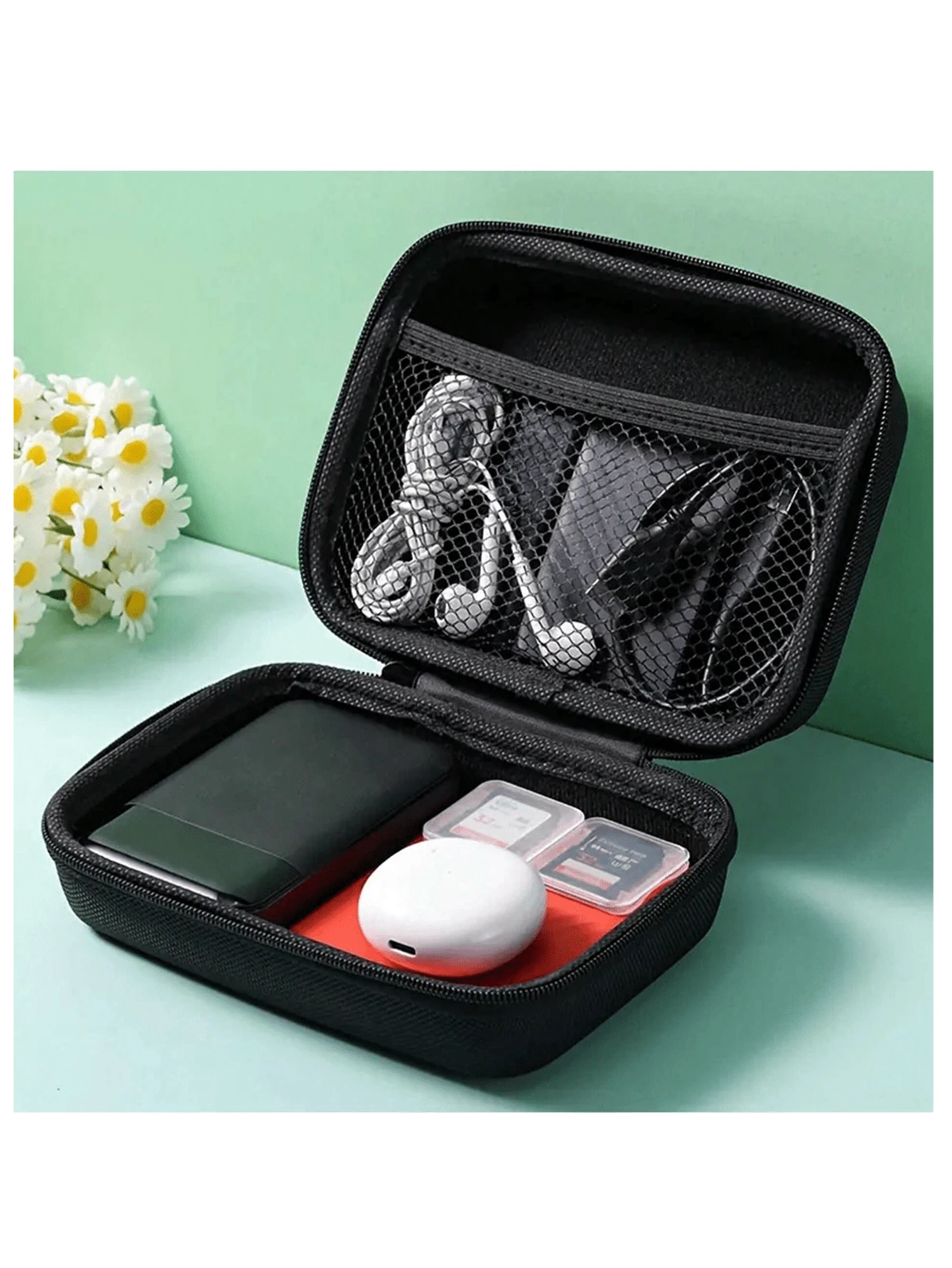 Organizador de bolsa de auriculares Eva de Apple, bolsa organizadora de cables, bolsa de almacenamiento de unidades flash USB y tarjetas SD Harger, estuche con cierre de cremallera resistente a golpes, bolsa accesorios de auriculares, bolsa accesorios de teléfono