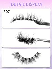 5对ENCHUW仿貂毛假睫毛，透明梗，蓬松自然，轻盈短款，隐形3D假睫毛套装 - 黑色 - 查看 3