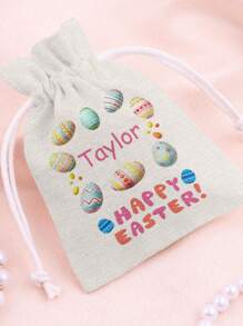 1 件定制复活节名字糖果袋，多尺寸复活节糖果抽绳储物袋，涤纶抽绳礼品袋 - 可重复使用的亚麻糖果袋，适用于节日派对礼物和礼品包装