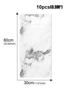 10pcs/Set 1.8㎡ PVC 3D Marble Texture Ceramic Tile Wall Sticker, Waterproof, Mildew Proof, Decorative Wall Panel For Kitchen, Bathroom - White Gray - View 6