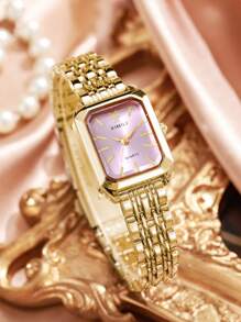 4pcs/Set Women's Fashion Casual Square Roman Numerals Dial Elegant Simplistic Quartz Watch Set, Not Including Watch Box - Gold - View 10