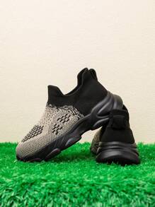 1 Par de Zapatos Deportivos para Niños con Calcetines de Punto, Tela de Zapatillas, Conveniente Slip-On, Ligero, Transpirable, Antideslizante, Zapatillas para Correr, Zapatillas Casuales de Moda con Malla y Plataforma para Estudiantes