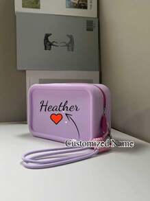 1 pieza Bolsa de silicona de moda casual y sencilla con texto de nombre personalizado, bolsa multifuncional portátil para maquillaje, certificado de influencer, llave, cargador y talla grande