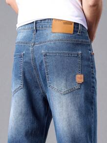 Casual Simple Washed Denim Jeans For Men, Slim Straight Leg Lightweight Business Pants, All-Season - Blue - View 6
