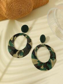 1 Pair Handmade Bohemian Vintage Camouflage Fabric Oval Exaggerated Drop Earrings, Suitable For Casual & Holiday Outfit
