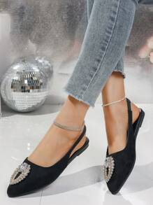 Chaussures plates à bout pointu étincelant en tissu pour femmes, portées confortablement au quotidien