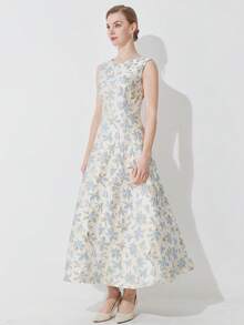 Luxury Jacquard Weave Sleeveless Party Dress For Women, Wedding Guest Dress, Prom Dress