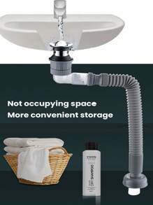 一套水槽排水系统，安装简便，水槽排水管，水槽排水系统，多功能排水管，防异味，防油污，内置过滤器，排水迅速，内置防蟑螂磁性盖，透明可视管道，耐热耐冻 - 灰色 - 查看 10