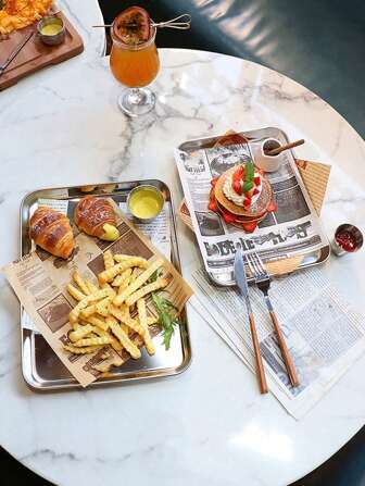 1/3 件不锈钢矩形咖啡厅托盘、小吃甜点蛋糕展示盘