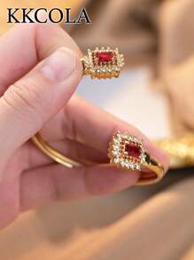 KKCOLA 1 件时尚几何椭圆形锆石手链，多色可选，适合女士派对、度假、海滩珠宝、日常配饰 - 金黃色 - 查看 6