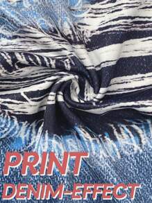 Plus Size Women High Stretch Skinny Leggings With Distressed Denim Effect, Casual Comfortable Capri Pants For Outdoor Activities, Sports & Everyday Wear - Blue - View 7