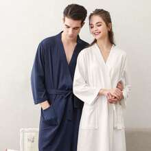 1PC Waffle 3/4 Sleeve Absorbent Couple Bathrobe Summer Wedding Home Bathroom Decor - Multicolor - View 12