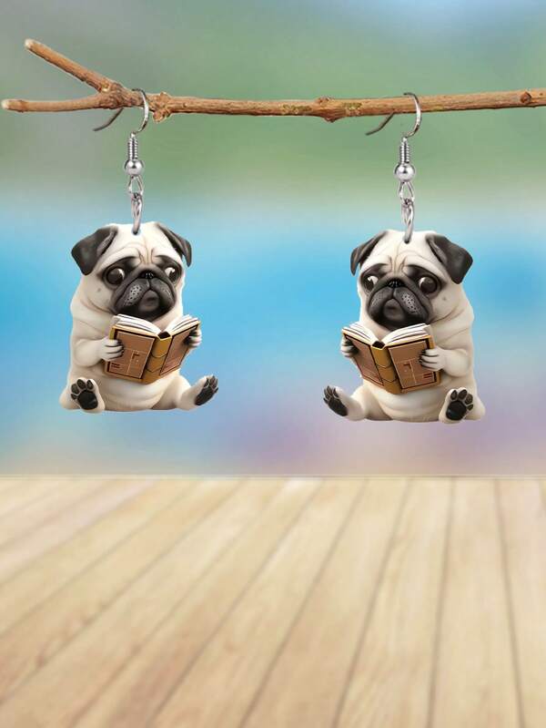 1 Pair Cute Dog Reading Acrylic Earrings, Women's Fashion Acrylic Drop Earrings, 2D Flat Earrings, Creative Chic Earrings, Female Daily Versatile Earrings Accessories, Universal Holiday Gift