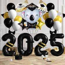 2025 Graduation Theme Aluminum Foil Balloon Set, Large Stand Base Graduation Cap, Owl Graduate, Diploma, Graduation Ceremony, Campus Graduation Party Decorative Floating Helium Balloons