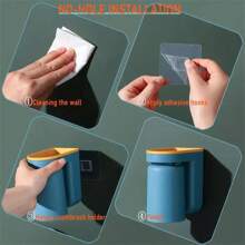 1 件壁挂式牙刷架套装（带玻璃杯）、二合一塑料杯和杯架、易清洁倒置设计、粘性浴室收纳架、节省空间的情侣收纳架（家居浴室装饰）