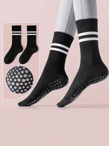 5 Pairs Women's Crew Yoga Socks With Dual Stripes, Full Sole Silicone Anti-Slip, Comfortable Soft Cushioned, Suitable For Dance, Pilates Yoga, Indoor Fitness Grip Socks - Multicolor - View 6