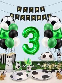 18 件足球主题生日气球套装、绿色数字气球套装、生日派对装饰品