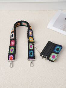 1pc Adjustable Crochet Flower Guitar Strap - Intricate Design, Detailed, Multifunctional, Can Be Used As Handbag Or Crossbody Strap - Vibrant Colors, Made Of Polyester, Suitable For DIY Wallet Making - Multicolor - View 6
