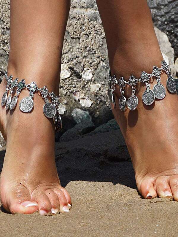 1pc Fashionable High-End Boho Chain Anklet With Tassels & Coin Decor, Versatile For Any Occasion, Great Gift
