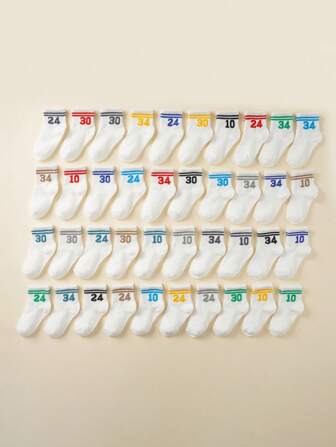 20 双儿童运动款透气袜子，带数字设计，适合所有季节