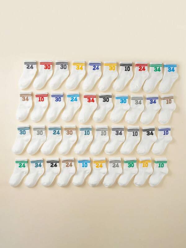 20 piezas Calcetines deportivos para niños, con diseño de números, transpirables, para todas las estaciones