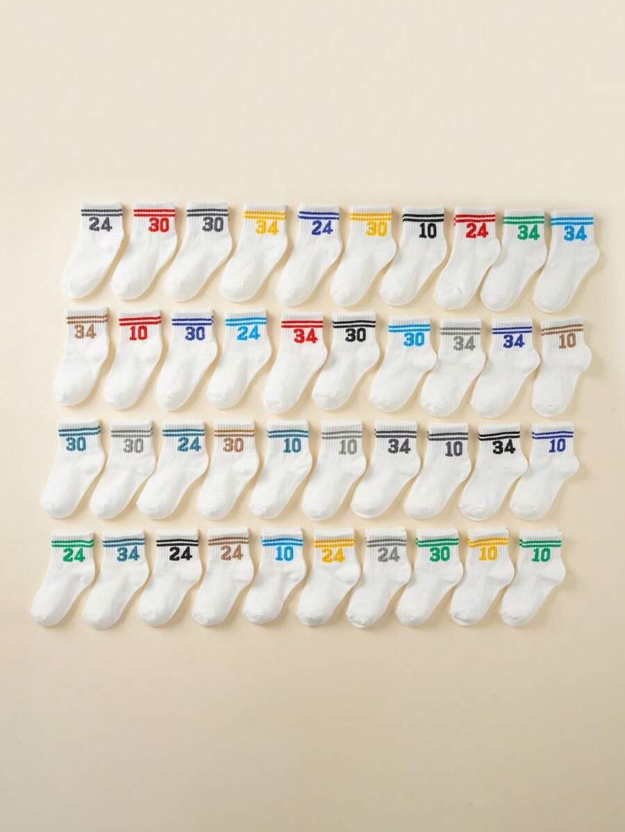20pcs Kids Sports Style Breathable Socks With Number Design, All Season - Multicolor - View 1
