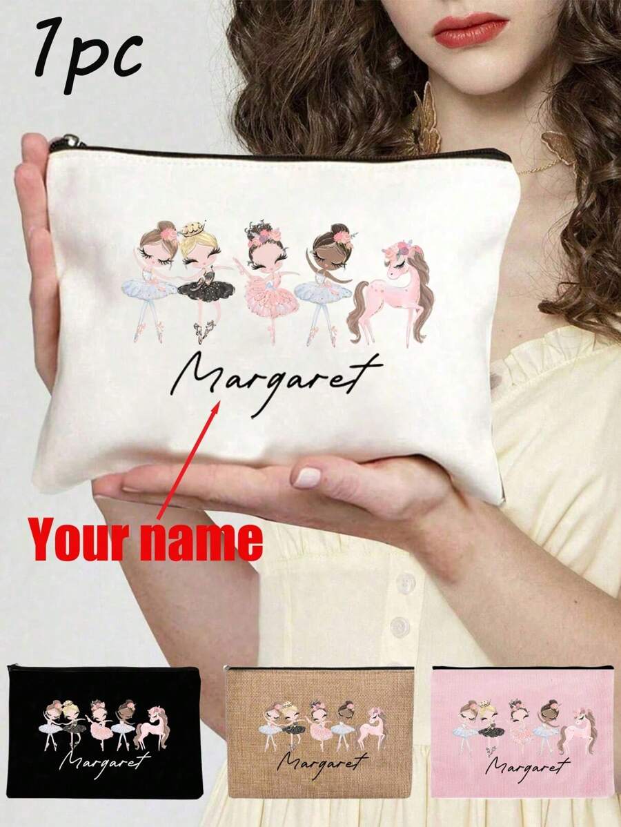 Customized Name Personalized Dancer Ballet Girl Makeup Bag, Stationery Storage Bag, Travel Makeup Bag, Pencil Case, Girls Bachelorette Party Gift, Christmas/Valentine'S Day Gift, Women'S Travel Essentials, Winter - Multicolor - View 1