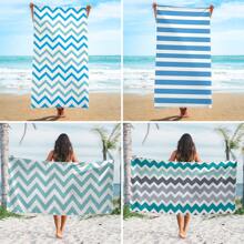 1pc Large Beach Towel, Blue Stripe Big Bath Towel, Essential Gift For Travel & Holiday, Swimming Pool Towel, Camping Supply For Adults, Women & Men Summer, Holiday
