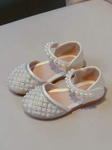 女童珍珠水钻装饰公主凉鞋，时尚闭趾防滑沙滩鞋，2026春夏款 - 米色 - 查看 6