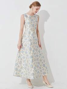 Luxury Jacquard Weave Sleeveless Party Dress For Women, Wedding Guest Dress, Prom Dress