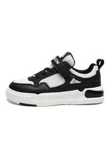 适合青少年男孩的轻便休闲运动鞋，学生风格，百搭，纯色，校园鞋，带可调节钩环设计，适合日常穿着，春秋季节 - 黑與白 - 查看 2