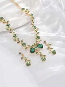 1 Set Flower Design Earrings & Necklace, Elegant Vintage Rhinestone Jewelry Set For Women, Professional Jewelry For Wedding, Party