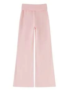 Women Elastic Wide Leg Pants Casual Cute Striped Print Folded Waist Trousers For Work Office Streetwear - 粉色 - 查看 5