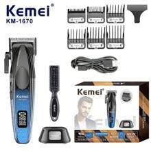 Recortadora de cabello profesional Kemei KM-1670 para hombres - Cortadora de cabello con motor sin escobillas de 9000 RPM y pantalla LED, máquina de corte de precisión para un afeitado suave - Azul - Ver 1