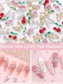 40 chiếc mặt dây chuyền đính đá nghệ thuật bằng hợp kim, hình bướm 3D màu bạc và vàng, hình quả anh đào màu hồng và đỏ lấp lánh. - Nhiều màu - Xem 4