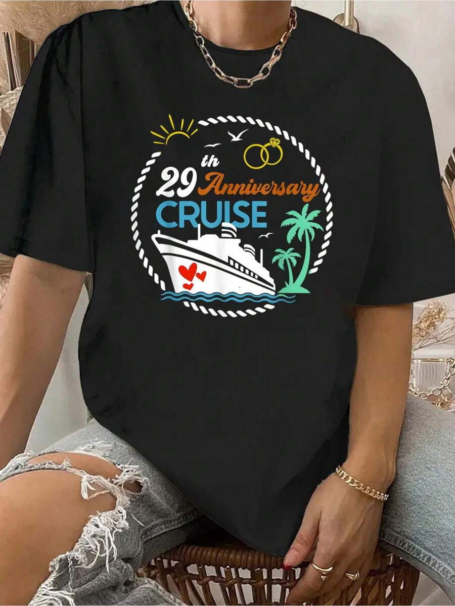 29th Anniversary Cruise Tee Wedding Cruise Vacation T-Shirt - Soft, Breathable, Comfy 100% Cotton T-Shirt Crew Neck Tops - Ifor Outdoor Activities, Casual Daily Wear, And Relaxation