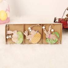 6 pièces/set Nouvelles décorations de Pâques, ornements d'animaux en bois peints de manière créative, cartes de Pâques, fournitures de fête, décoration suspendue artisanale, joli cadeau