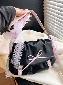 1 pieza Bolso de mujer con bloques de color y pliegues tipo nube, bolso de hombro/cruzado de estilo Y2K con lazo elegante, apropiado para festivales, citas, regalos