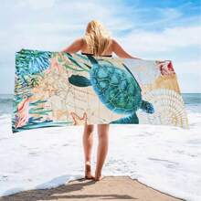 超大海龟沙滩巾、快干沙滩毯、柔软超细纤维海洋动物印花，适合游泳、旅行、锻炼和瑜伽 - 彩色 - 查看 4