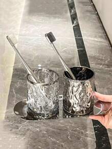 1pc Stainless Steel Bathroom Vanity Tray, Luxury Style Cosmetic Storage Organizer - Multicolor - View 2