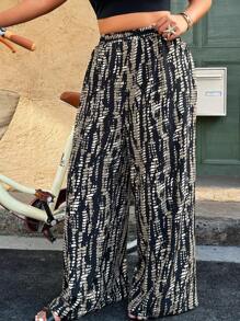 Plus Size Women Tie-Dye Printed Straight Leg Casual Pants
