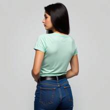 Women's T-Shirt Blouse 100% Cotton Babylook Basic Plain V Neck - Xem 3