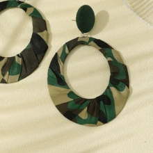 1 Pair Handmade Bohemian Vintage Camouflage Fabric Oval Exaggerated Drop Earrings, Suitable For Casual & Holiday Outfit