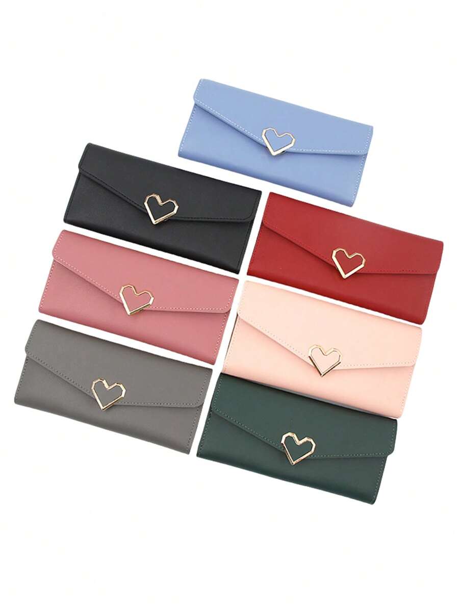 1pc Fashion Plain Heart Shaped Wallet Women's Simple Long Design With Multiple Card Slots Suitable For Daily Commute Wallet Purse Wallet Long Wallet For Women Mini Wallet