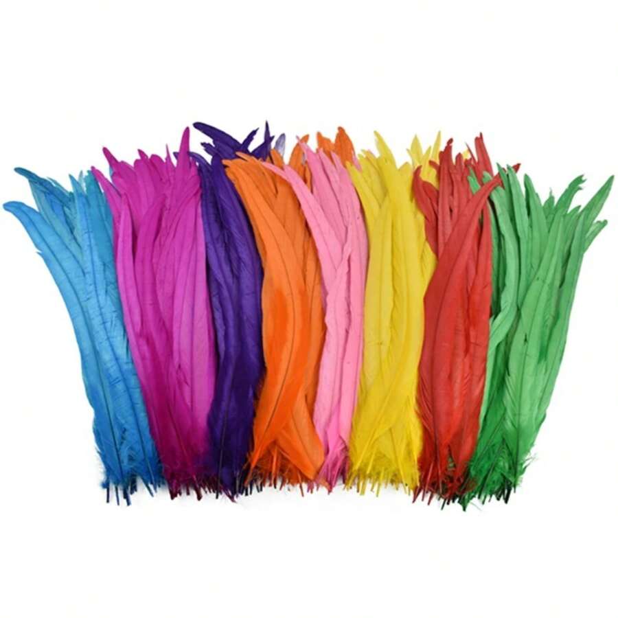 100PCS Rooster Tail Feathers 25-30cm /10-12 Inch Carnival Party Performances Stage Costume Decoration DIY Headwear Feathers Wedding Decoration Headwear Feathers - Multicolor - View 1